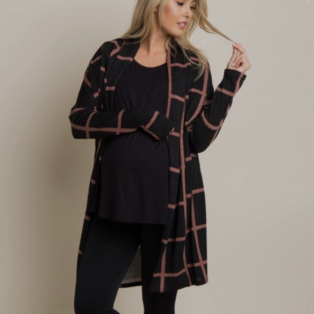 PinkBlush Black Plaid Long Knit Cardigan